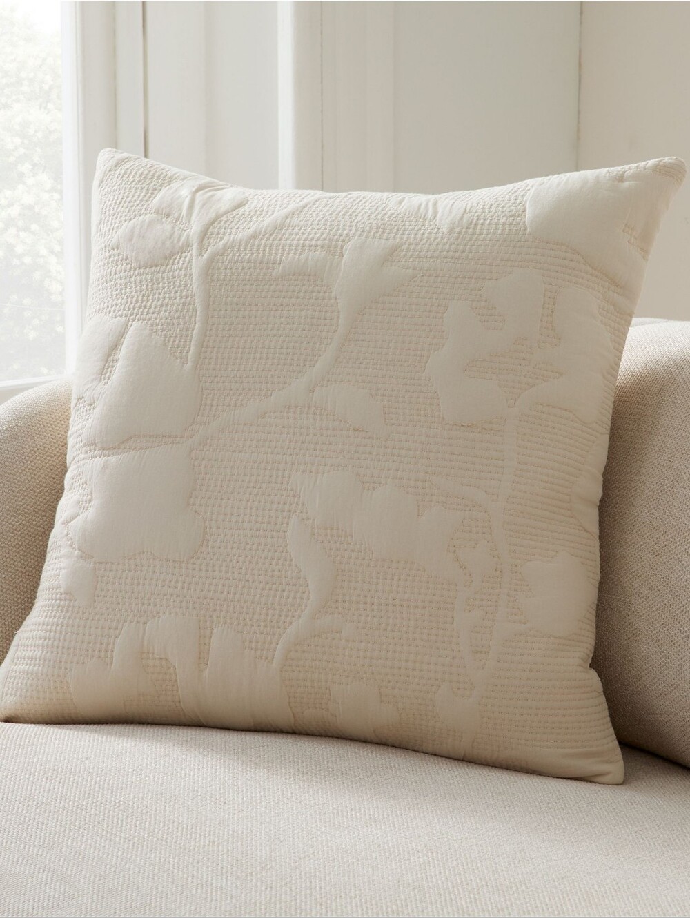 West Elm Cream Quilted Floral Throw Pillow NWT